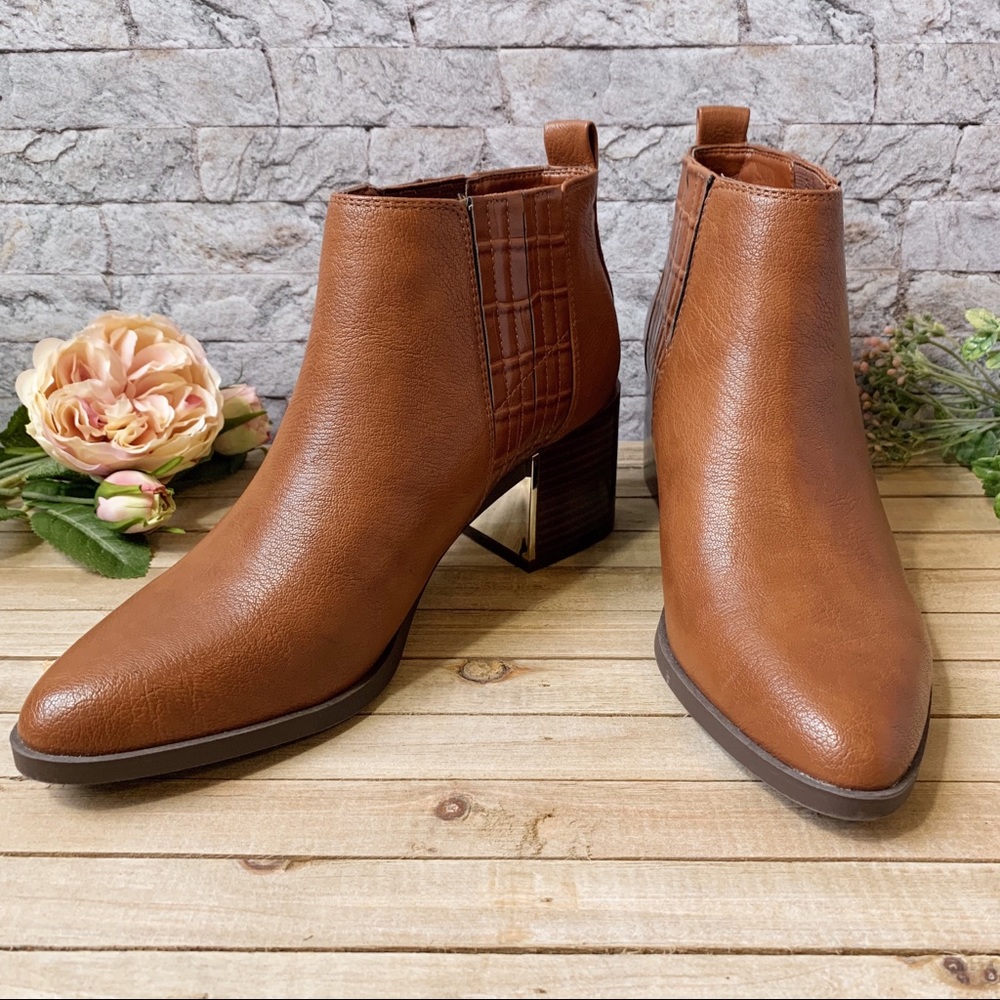 Nine West Brown Leather Gold Mirror Ankle Boots